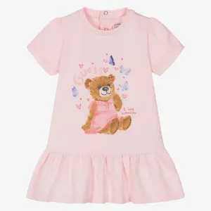 Памучна розова рокля с цветно мече за бебе момиче Guess