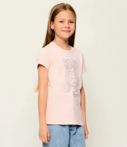 Розова тениска за момиче с кристално мече Guess