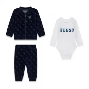 Бебешки тъмносин плюшен комплект от 3 части с боди Guess