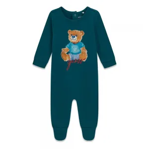 Бебешки памучен гащеризон Guess Bear – Изумрудено зелено / Петрол