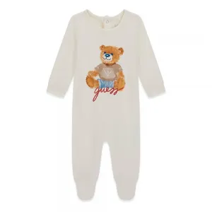 Бебешки памучен гащеризон Guess Bear – Класическо екрю