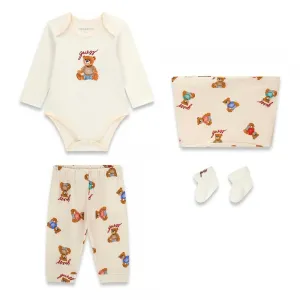 Бебешки памучен комплект от 4 части Guess Eco Bear – Крем / Екрю