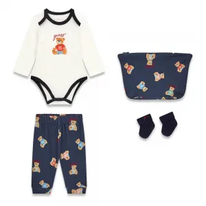 Бебешки памучен комплект от 4 части Guess Eco Bear – Тъмносин и екрю