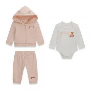 Бебешки памучен комплект от 3 части Guess Bear – Пастелнорозов и екрю