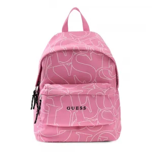 Спортна раница от плат за момиче в розов цвят с бели надписи Guess