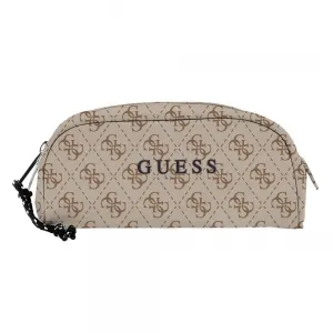 Бежов несесер за училище за дете с кафеви лога Guess