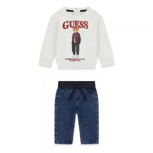 Бебешки комплект от суичър с мече Guess Bear и панталон с деним ефект