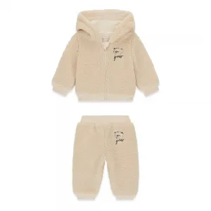 Бебешки кремав пухкав комплект от суичър и долнище с мече Guess Bear