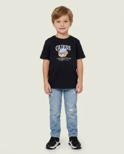 Тъмно синя тениска за мини момче с мечка и надпис Guess
