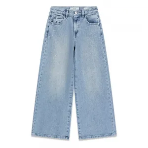 Детски деним дънки с широки крачоли и бляскави камъни Guess