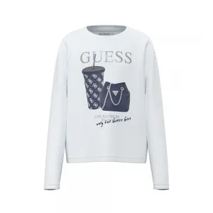Детска блуза Guess в бяло с принт чаша и чанта