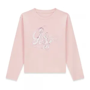 Детска блуза Guess в розово с релефно арт лого