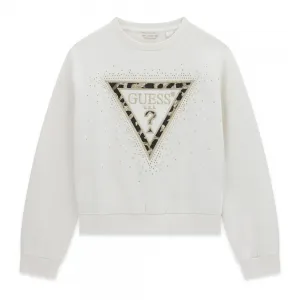 Мръснобяла блуза с леопардово лого и кристали Guess
