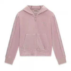 Розов спортен суичър с качулка и блестящи лога Guess