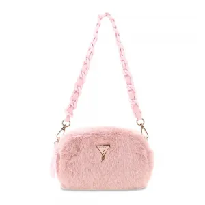 Пухкава розова чанта от еко пух с акцентна верижка Guess Girl