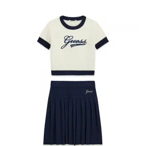 Детски плетен комплект от две части Guess – Екрю и тъмносиня плисирана пола