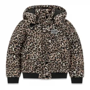 Късо яке за момиче с леопардов десен и надпис Guess