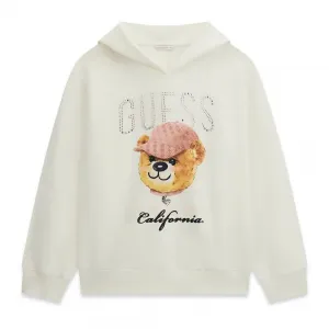Суичър за момиче в мръсно бял цвят с мече и кристали Guess