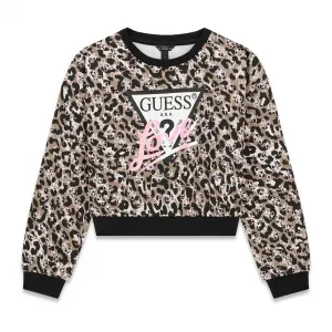 Къса Oversize блуза за момиче с леопардов десен и лого Guess Love