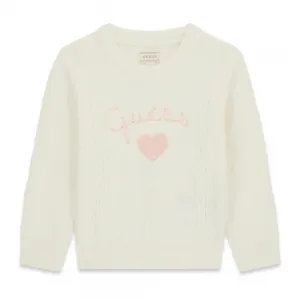 Детски плетен пуловер Guess Heart & Diamond – Екрю