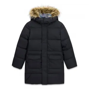 Дълго детско зимно яке парка в тъмно синьо GUESS с качулка и пух 