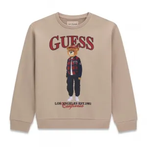 Детска памучна блуза Guess Bear – бежова с мече