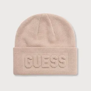 Детска плетена шапка Guess Maxi Logo – бежова 