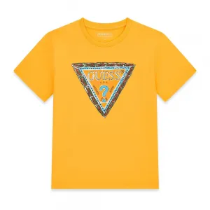 Оранжева тениска със синьо лого Guess за момче