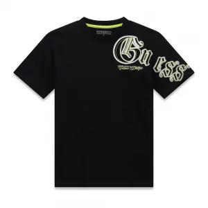 Oversize черна тениска за момче с контрастен надпис Guess