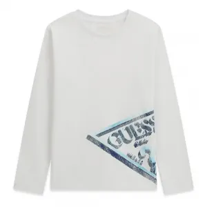 Детска блуза Guess с дълъг ръкав и асиметрично триъгълно лого