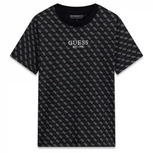 Oversize тениска в черен цвят за момче с лога и бял надпис Guess