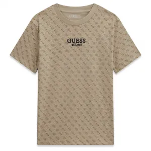 Oversize тениска в бежов цвят за момче с лога и черен надпис Guess