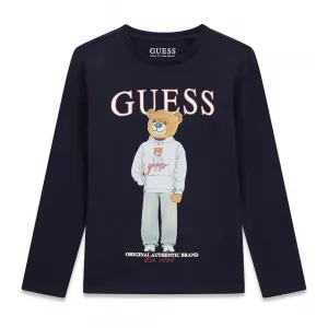 Блуза в тъмносиньо за момче с цветно мече Guess