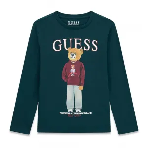 Блуза в тъмно синьо-зелен цвят за момче с цветно мече Guess