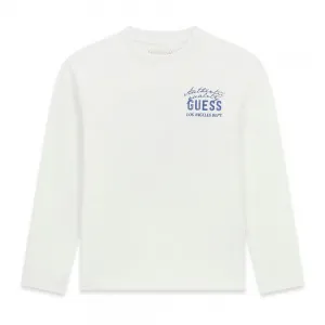 Oversize блуза в бял цвят за момче със сини надписи Guess