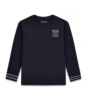 Oversize блуза за момче в тъмносин цвят с констрастни ивици и лого Guess