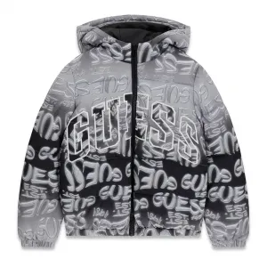 Зимно яке за момче в черно със сиви и бели графити Guess