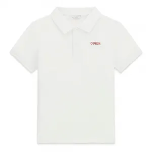 Поло тениска за момче в бял цвят с малък надпис Guess