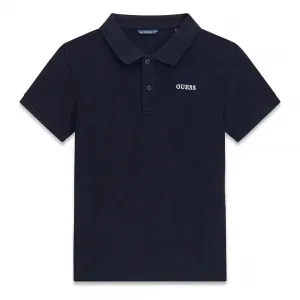 Поло тениска за момче в тъмносин цвят с малък надпис Guess