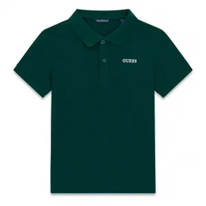 Поло тениска за момче в зелен цвят с малък надпис Guess