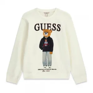Спортна блуза в мръснобял цвят за момче с цветно мече Guess