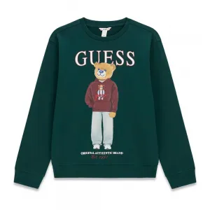 Спортна блуза в зелен цвят за момче с цветно мече Guess