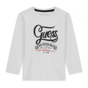 Детска памучна блуза с дълъг ръкав Guess Denim Brand – бяла с винтидж лого