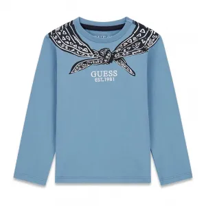 Детска памучна блуза с дълъг ръкав Guess Bandana – светлосиня с принт бандана