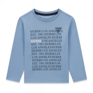 Светлосиня детска блуза GUESS с дълъг ръкав и повтарящо се лого