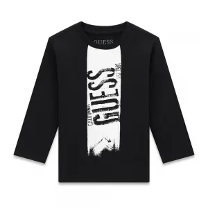 Черна детска блуза GUESS с дълъг ръкав и вертикално лого 