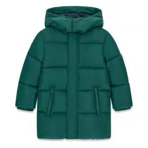 Дълго детско зимно яке GUESS с качулка в изумруденозелено