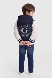 Детско зимно яке Guess Varsity Block – тъмносиньо с бежови ръкави