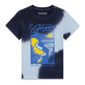 Тениска в светло и тъмносиньо за мини момче с щампа Guess