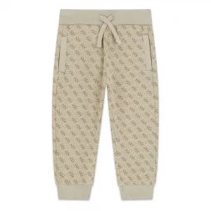 Детско спортно долнище Guess Quatro G All-Over Logo – Бежов меланж